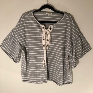 Umgee Striped Lace-up Shirt